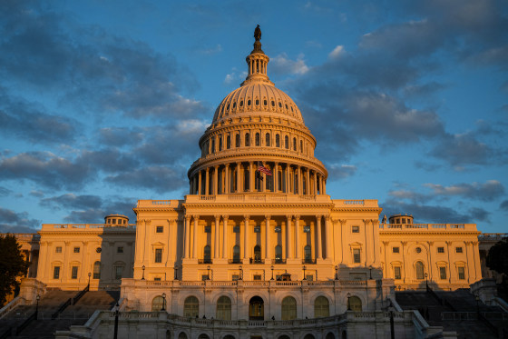 The US Capitol is seen at sunset
