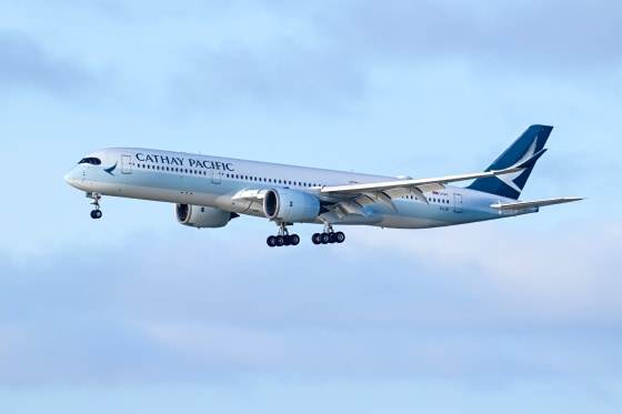 A Cathay Pacific Airlines plane in the air