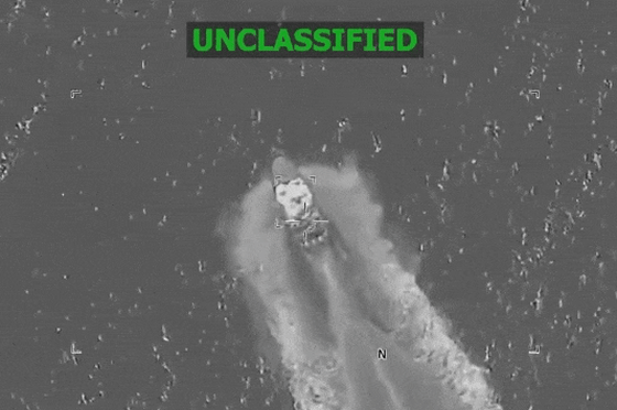 Video released by U.S. Southern Command shows a U.S. strike on vessel allegedly engaged in drug trafficking in the Eastern Pacific on Dec. 15, 2025.