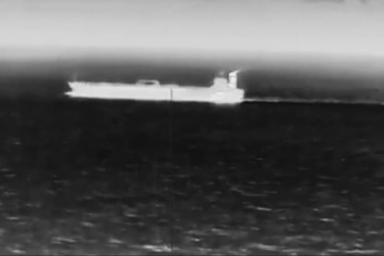 Drone footage shared by an official with Ukraine's SBU security service shows the Qendil tanker.