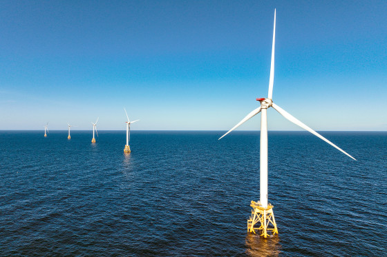 Wind turbines at the Block Island Wind Farm near Block Island, Rhode Island in 2022.