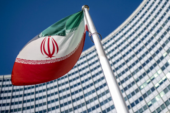 An Iranian flag flutters outside of the UN headquarters.
