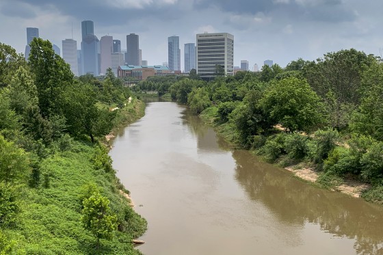 Urban waterway: Buffalo Bayou and skyline of Houston, Texas, floodway, floodplain