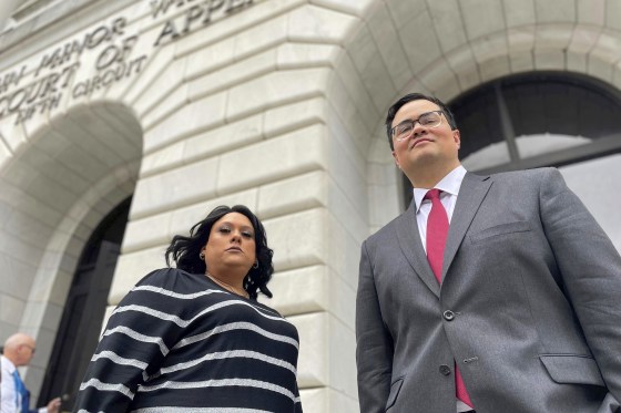 Priscilla Villarreal, an online journalist from Laredo, Texas, stands outside the 5th U.S. Circuit Court of Appeals building in New Orleans