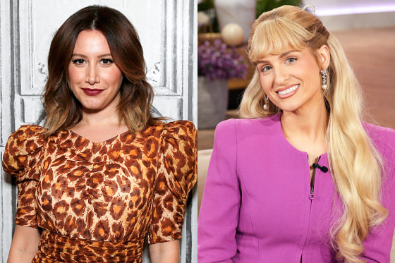 A split composite image of Ashley Tisdale, left, and Meghan Trainor.