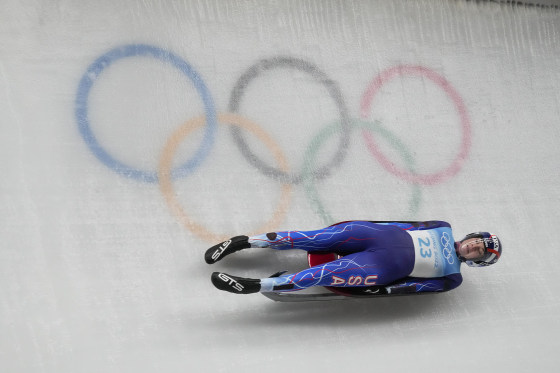 Summer Britcher slides for the U.S. luge team at the 2022 Winter Olympics in Beijing. 