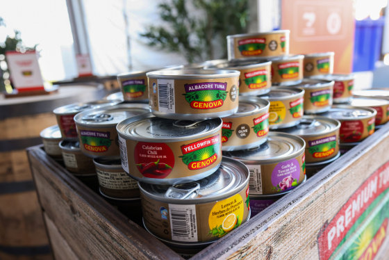 Stacks of Genova canned tuna