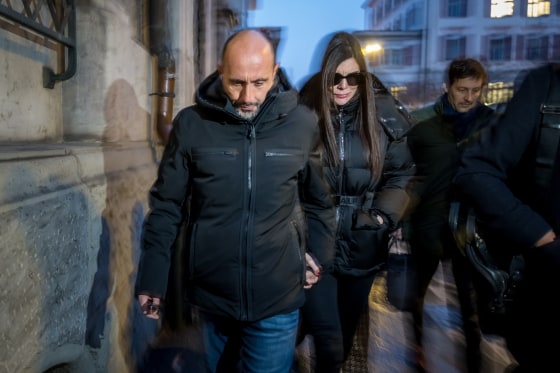 Owners of Le Constellation bar Jacques Moretti and Jessica Moretti arrive for a hearing at the Office of the public prosecutor of the Canton of Valais, in Sion, on January 9.