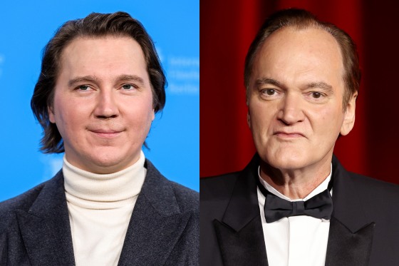 A split composite image of Paul Dano, left, and Quentin Tarantino