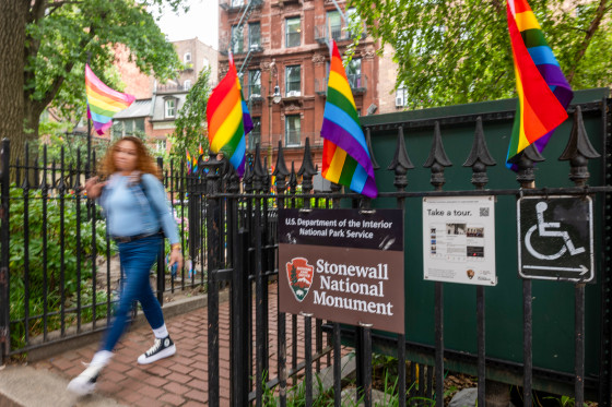 People walk by the Stonewall Monument on June 26, 2025 in New York City. 