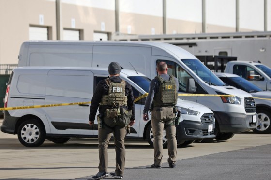 Members of the FBI Evidence Response Team outside the Fulton County Election Hub and Operation Center after the FBI executed a search warrant there in relation to the 2020 election, in Union City, Georgia on Jan. 28, 2026.
