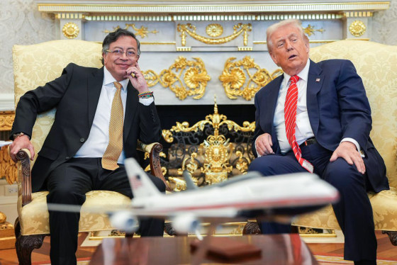 Gustavo Petro, left, and Donald Trump both seated in the Oval Office