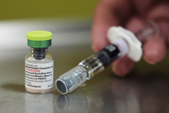 A vial of the measles, mumps and rubella (MMR) vaccine.