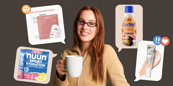 Giggly Squad podcaster and stand-up comedian Hannah Berner says some of her favorite products are Biodance sheet masks, Nuun electrolyte powder, iT Cosmetics CC cream and Lactaid creamer.
