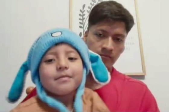 Liam Conejo Ramos and his father, Adrián Alexander Conejo Arias, speak to Telemundo via video chat on Thursday, days after their return to Minnesota from a family detention center in Texas.