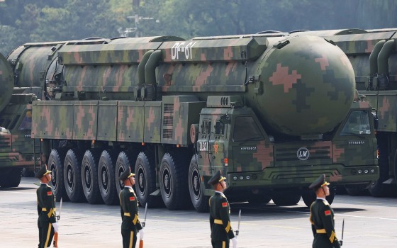 A display of nuclear missiles at a military parade in Beijing on Sept. 3, 2025. 