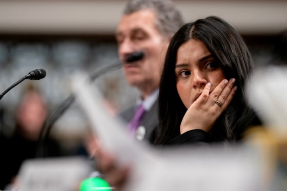 Marimar Martinez, a U.S. citizen and Chicago resident who was shot five times by CBP agents, during a forum held by Democratic lawmakers