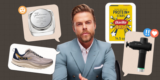 Emmy Award-winning dancer and choreographer Derek Hough says his favorite products include Hoka sneakers, Kenra hair products, Hyperice massage guns and Barilla pasta.