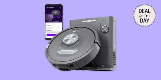 The Shark PowerDetect robot vacuum cleans both carpet and hardwood floors.
