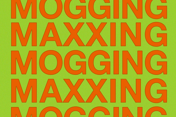 Flashing text reading "maxxing" and "mogging" in different colors.