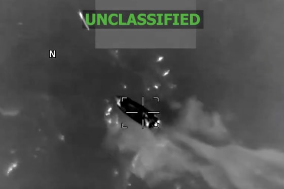 A video still from the X account of U.S. Southern Command shows a vessel being struck on Friday.