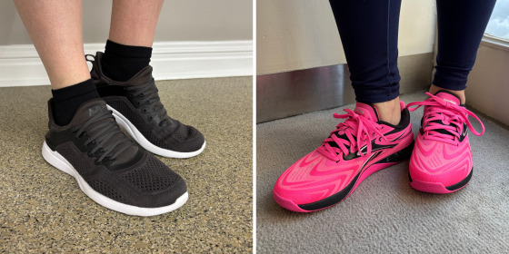 Training shoes are lightly cushioned, flat, firm sneakers that prioritize stability and help keep you grounded while exercising.