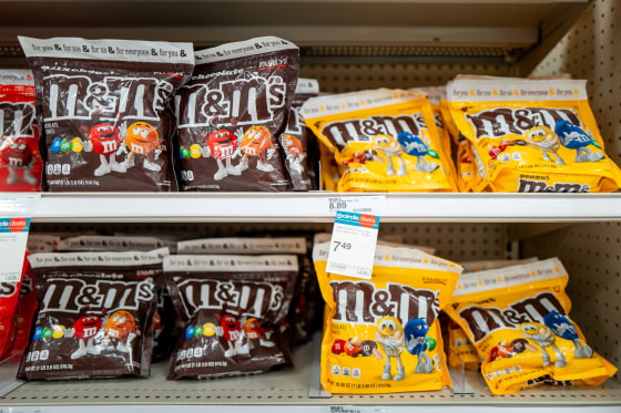 Bags of M&M candy sit on shelves at a Target store on June 04, 2025 in Austin, Texas.