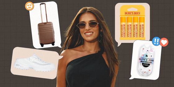 Singer-songwriter Jessie James Decker never travels without must-haves like Burt’s Bees Lip Balm, Skechers sneakers, a Béis carry-on suitcase and Olive & June press-on nails.