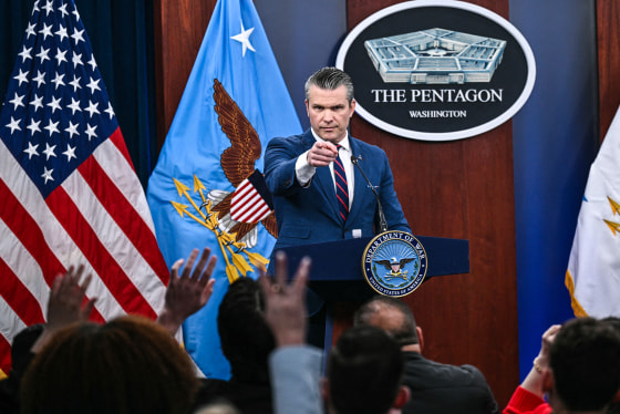 Image: Defense Secretary Pete Hegseth speaks during a press conference 
