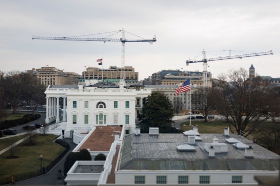 The White House, including the West Wing and construction of the new ballroom, on Feb. 25, 2026.