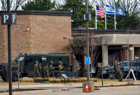 Police from various agencies outside Temple Israel in West Bloomfield, Mich., 