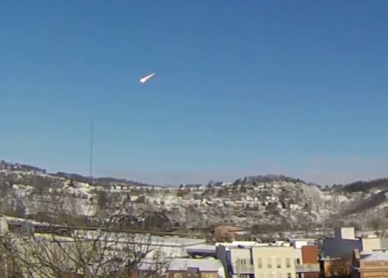 A meteor streaks the sky in the Pittsburgh area on March 17, 2026.