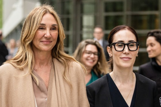 Nicole Daedone and Rachel Cherwitz exit federal court in Brooklyn, NY.