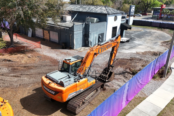 Demolition equipment in front of the Pulse Nightclub on March 8, 2026 in Orlando, Fla.