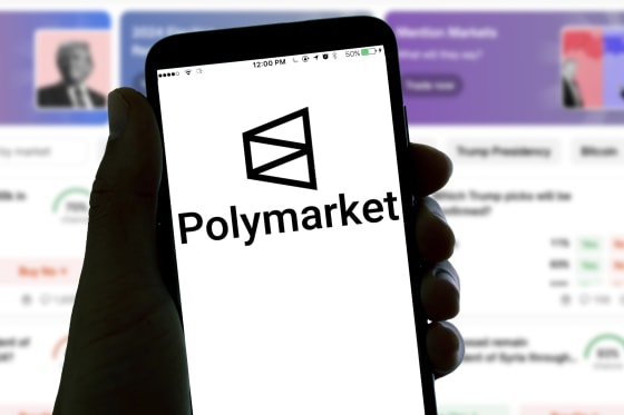 In this photo illustration, the Polymarket logo is seen.