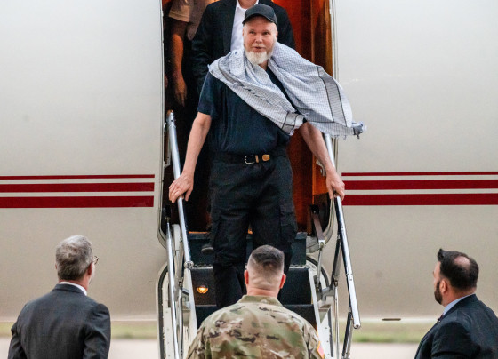 Dennis Coyle steps off a plane upon arrival in San Antonio, Texas, on March 25, 2026.