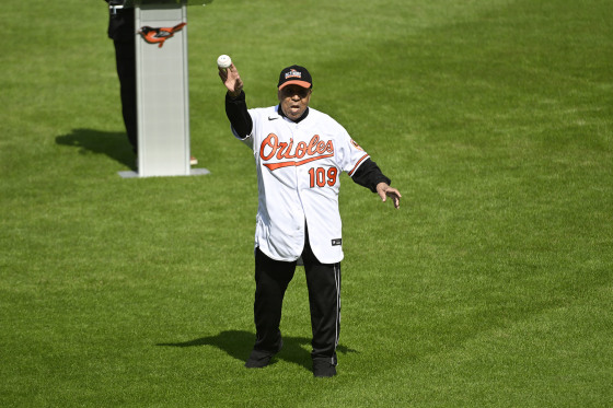 Arthur Green, 109, throws out the ceremonial first pitch prior to the Opening Day game against the Minnesota Twins at Oriole Park on March 26, 2026 in Baltimore.