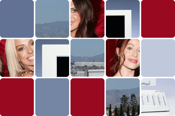 A grid of partially obscured images