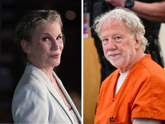 Melissa Gilbert in 2023 and Timothy Busfield at the Bernalillo County Courthouse in Albuquerque, N.M., on Jan. 20.