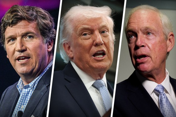 From left, Tucker Carlson, President Donald Trump and Sen. Ron Johnson, R-Wis.
