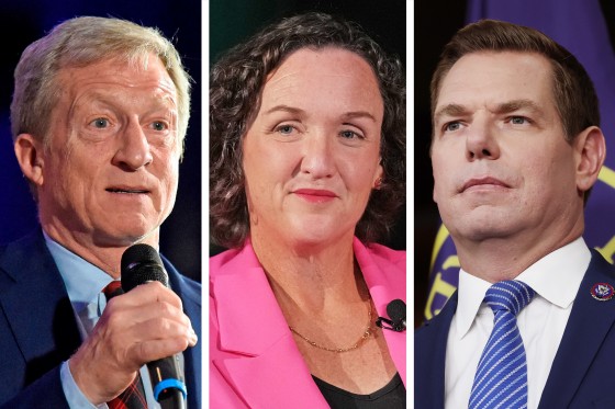 Tom Steyer, Katie Porter and Eric Swalwell.
