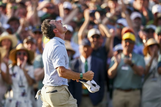 Image: Rory McIlroy of Northern Ireland celebrates winning the 2026 Masters Tournament