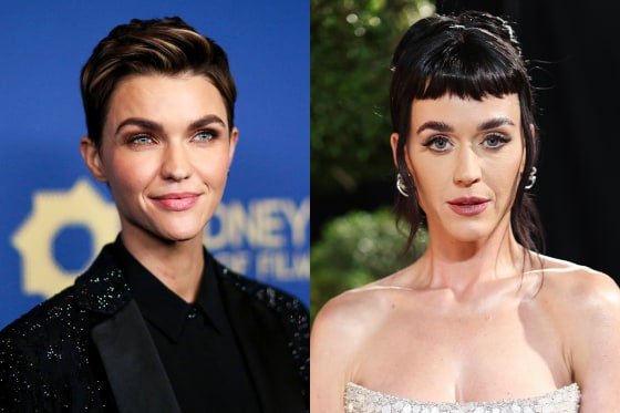 A split composite image of Ruby Rose, left, and Katy Perry