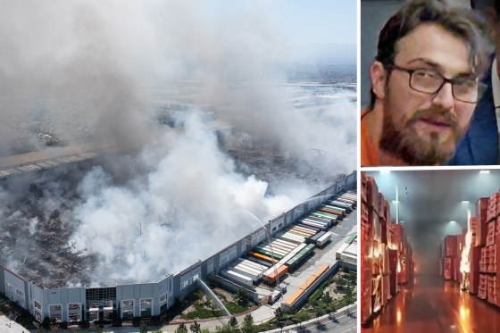 burning warehouse and suspect in court