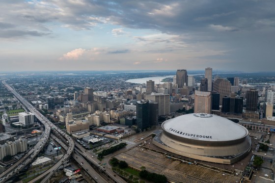The skyline of New Orleans, including the Cesars Superdome.