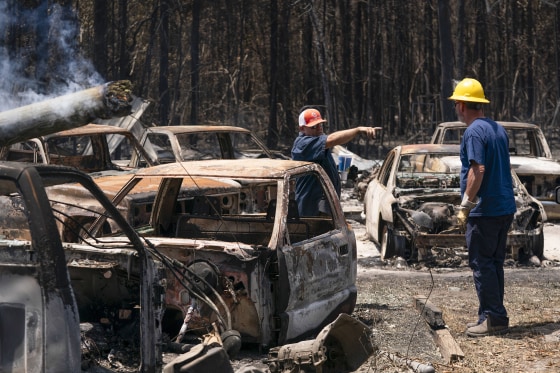 Men in wildfire zone.