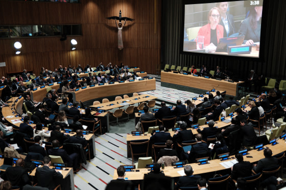 Costa Rican economist and former Second Vice President Rebeca Grynspan speaks during a hearing to be considered as the next Secretary-General of the United Nations.