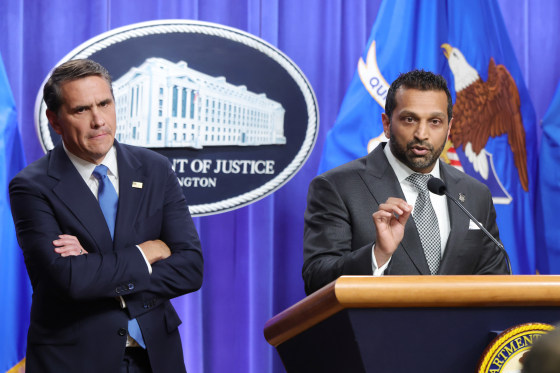 FBI Director Kash Patel speaks alongside acting U.S. Attorney General Todd Blanche at the Department of Justice on April 21, 2026.