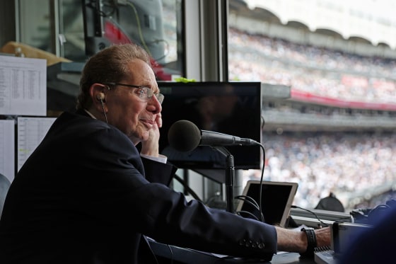 New York Yankees radio broadcaster John Sterling looks out from the broadcasting booth on April 20, 2024, in New York.