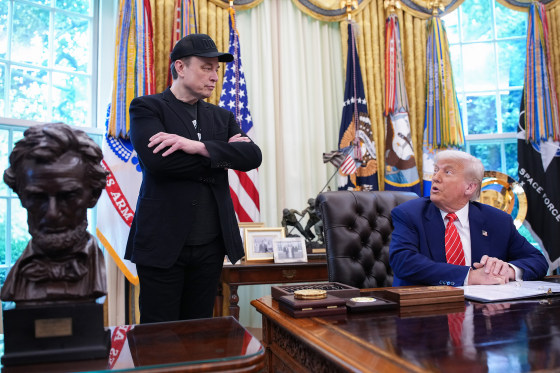 President Trump and Elon Musk in White House's Oval Office.